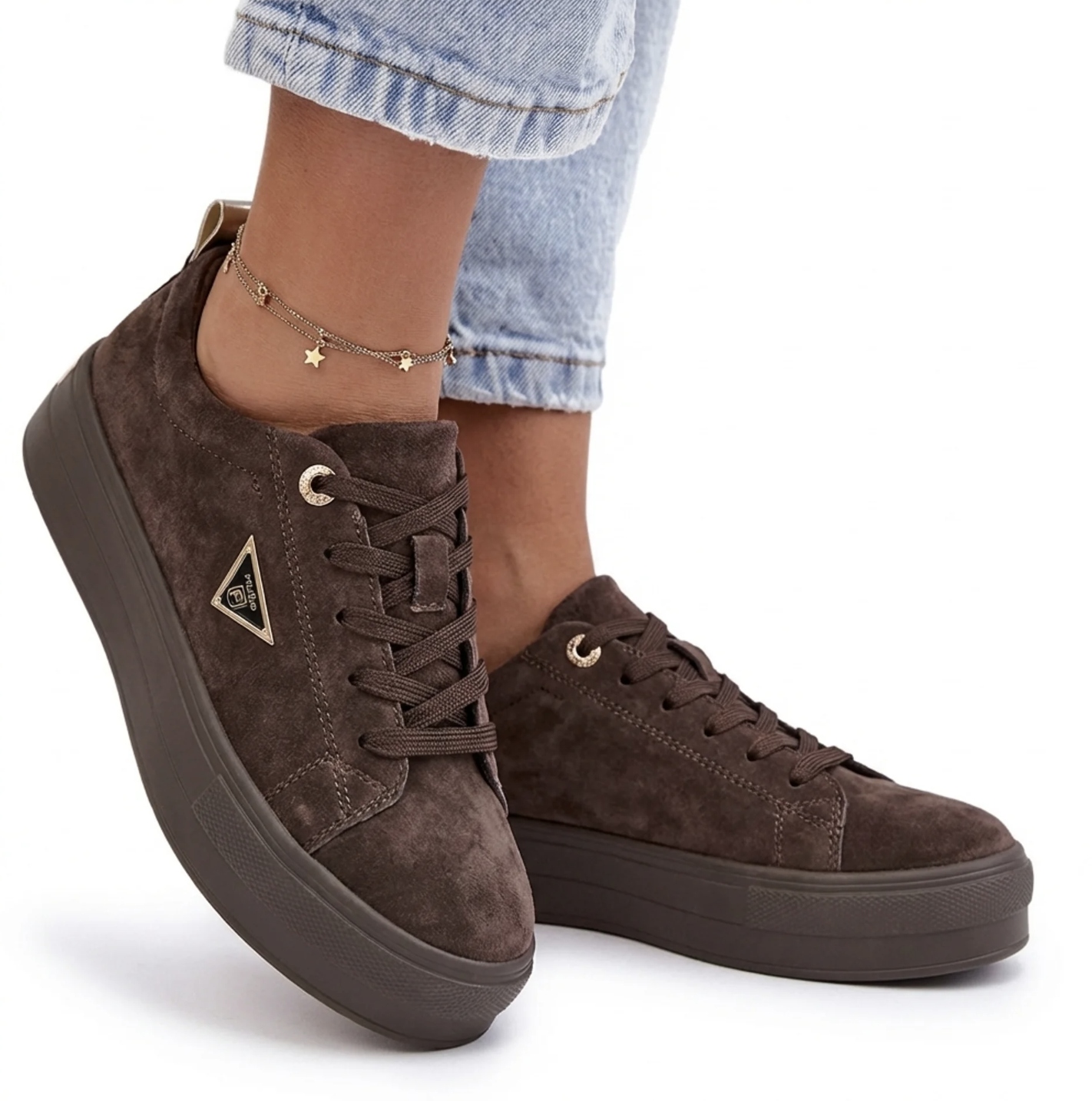 Czekoladowe Sneakersy Półbuty Damskie Filippo DP3533 Skórzane Brązowe 37