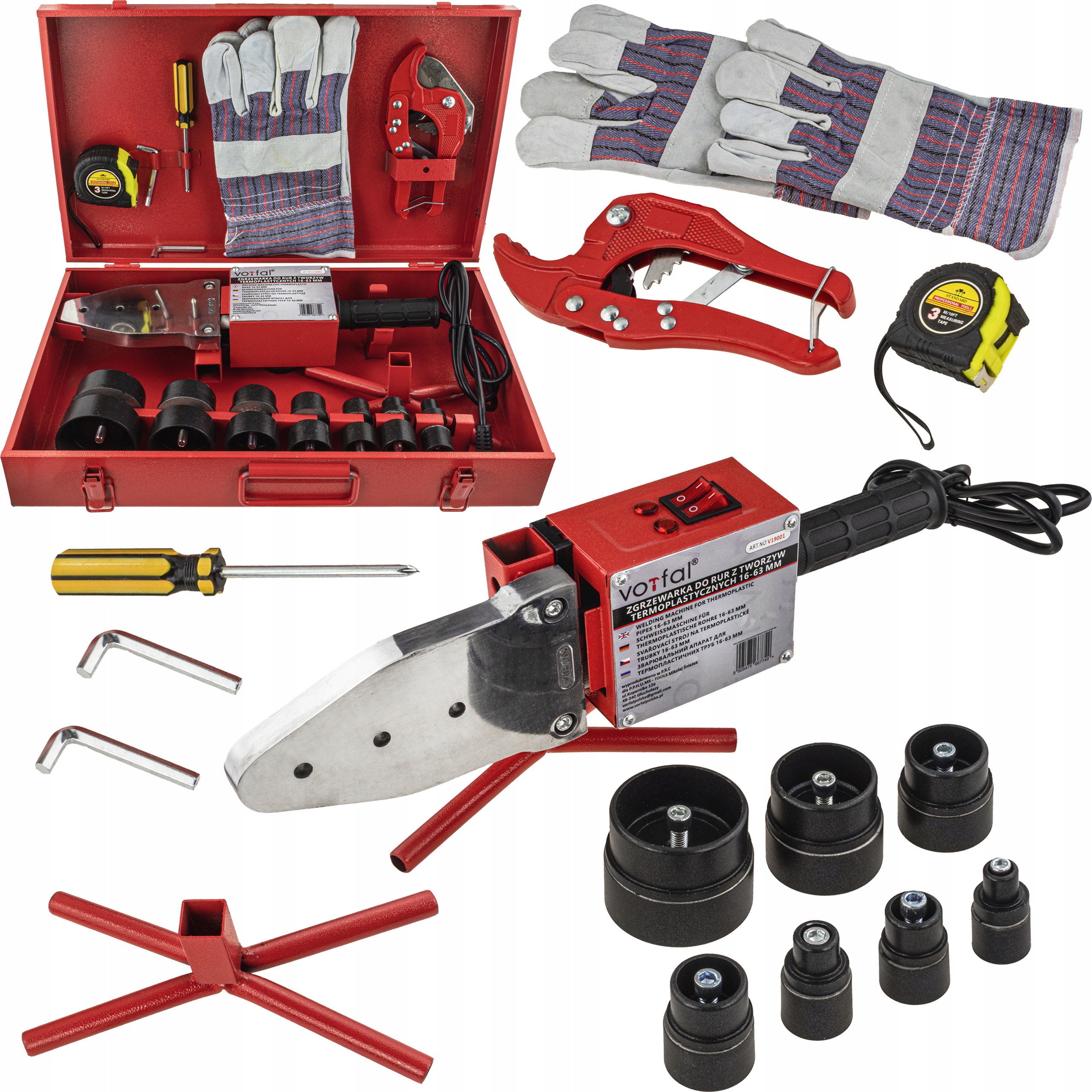 ZGRZEWARKA POLIFUZYJNA DO ZGRZEWANIA RUR PP PVC 2700W 16-63MM 7 MATRYC