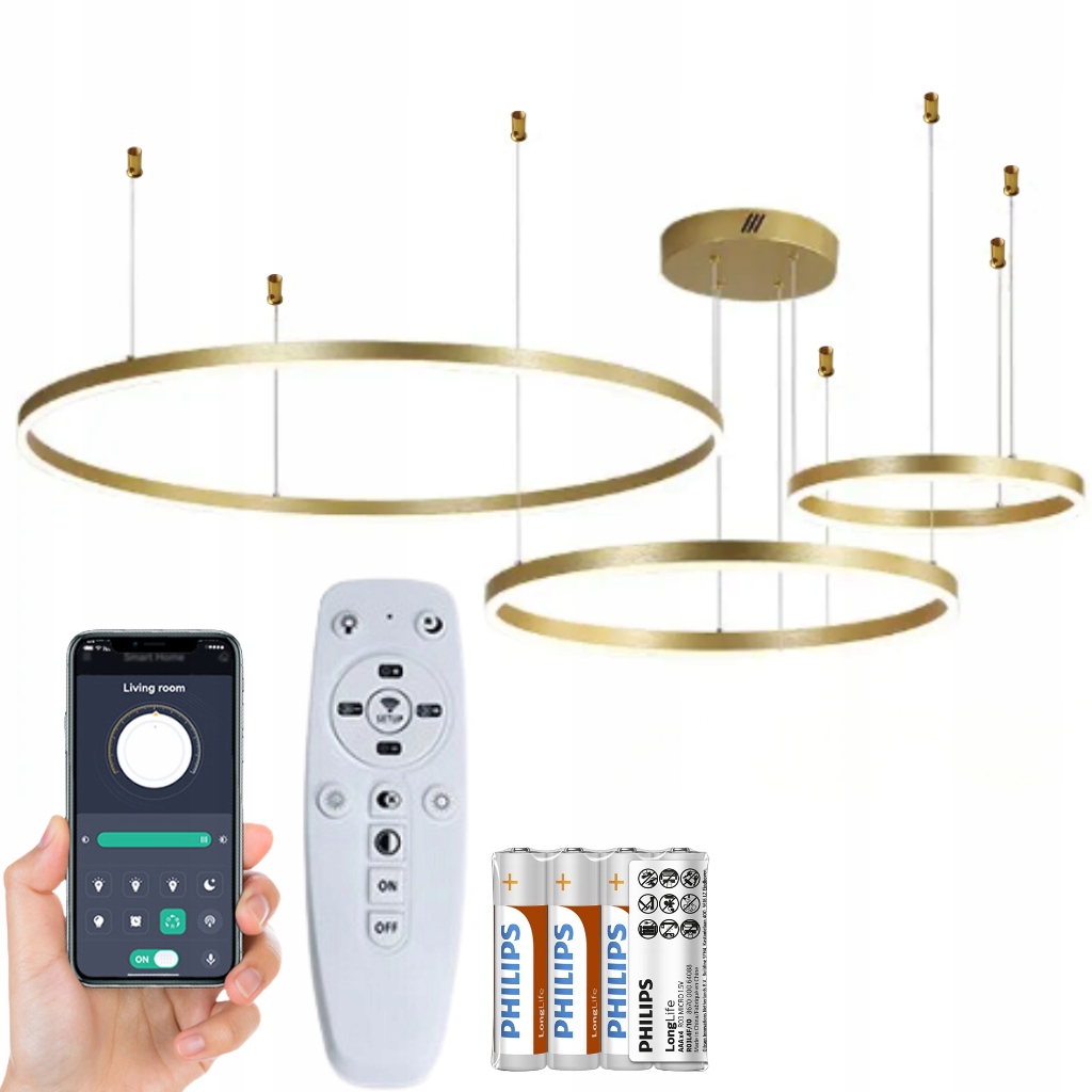 Lampa Sufitowa Wisząca Led Złota Ring Żyrandol 40/60/80 CM Pilot Antresola