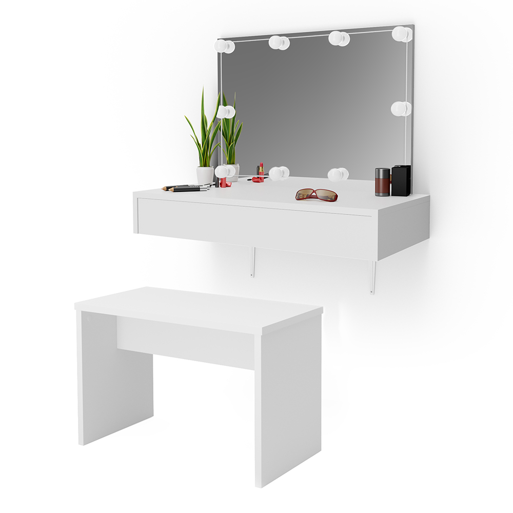 TOALETKA WISZĄCA Z LED I ŁAWKĄ BIEL VICCO ALESSIA