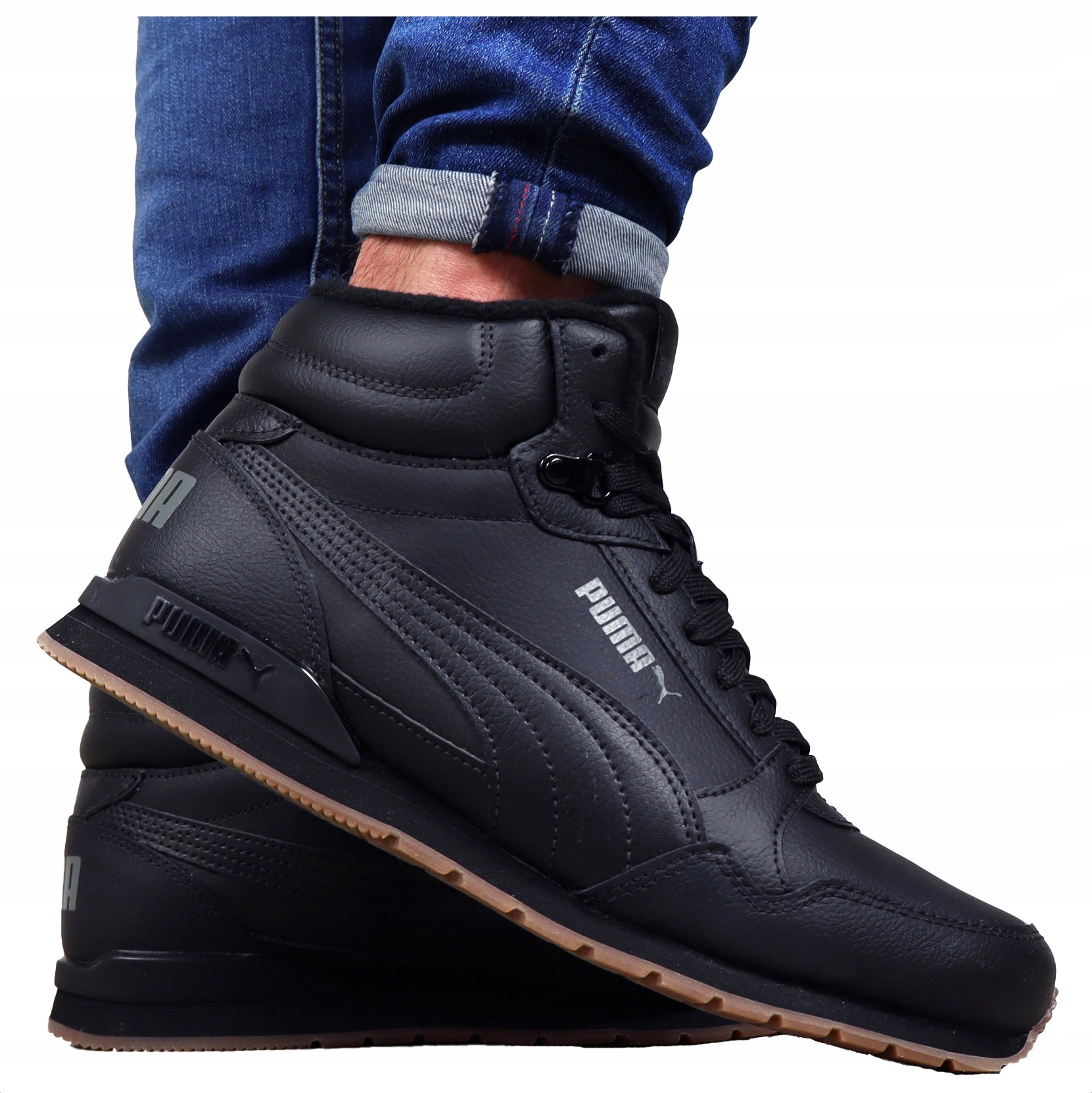 pánské boty Puma Zimní Kožené Zateplené vysoké sněhule trapery Černé