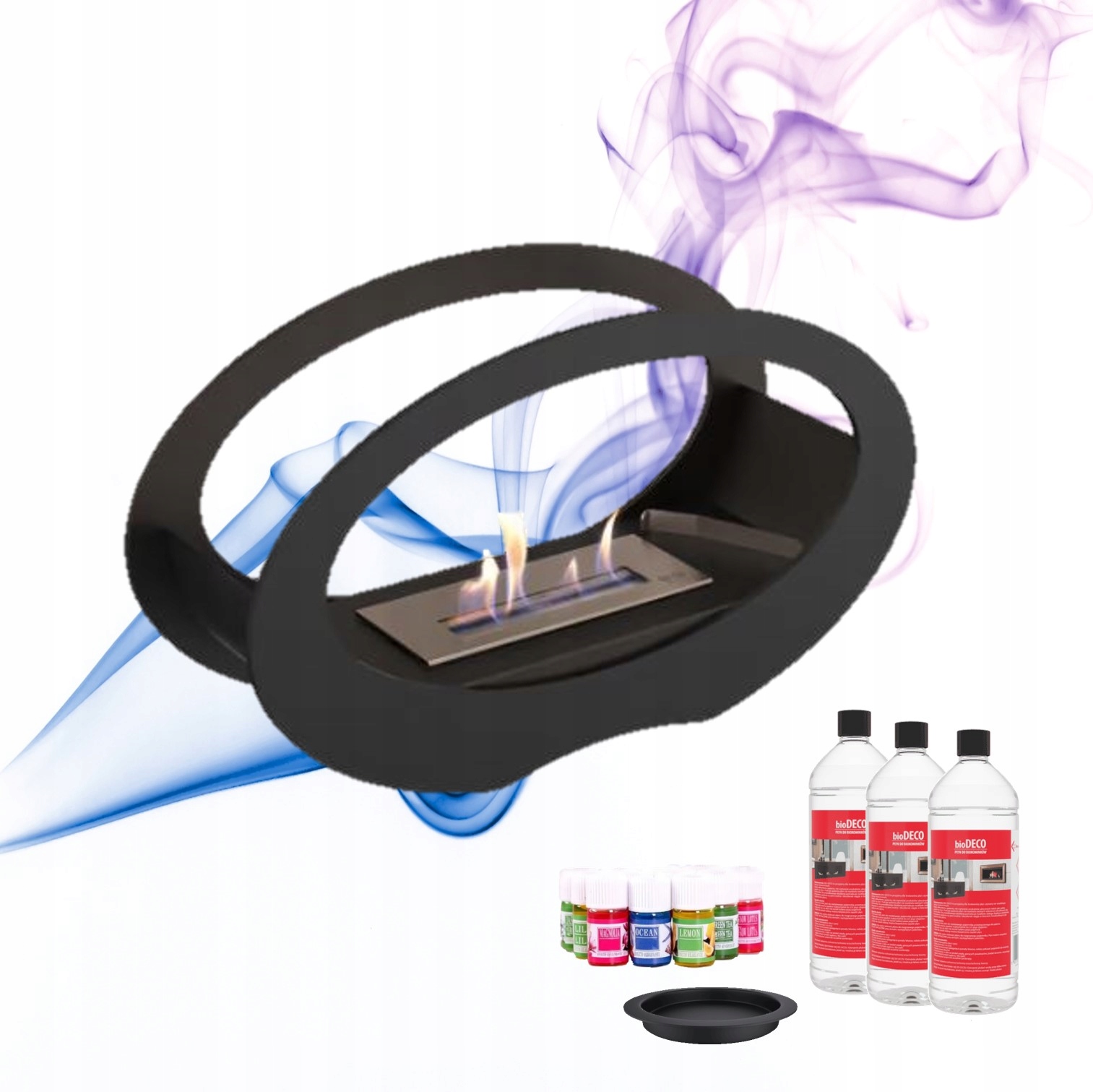 Volně stojící biokrb Echo černý Set, biopalivo a vonné oleje