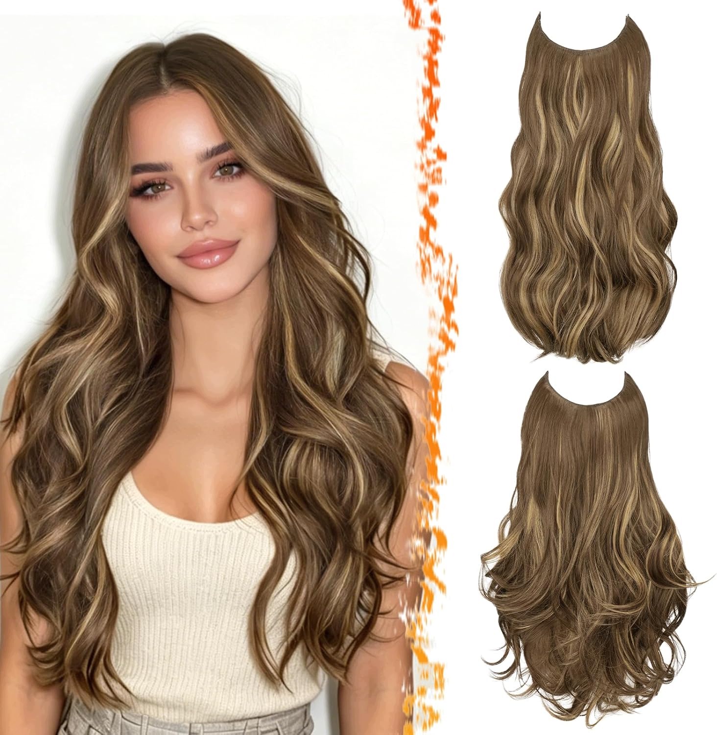 Příčesek Do Vlasů 2 ks 50 cm vlnité hnědé Blond Clip-In Barsdar