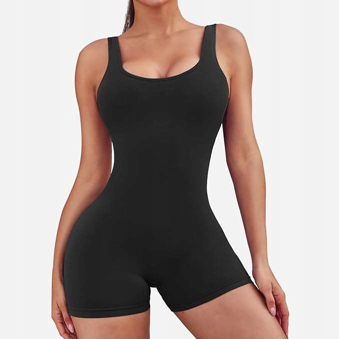 Jn Janprint Kombinezon jednoczęściowy damski z dekoltem do jogi czarny L