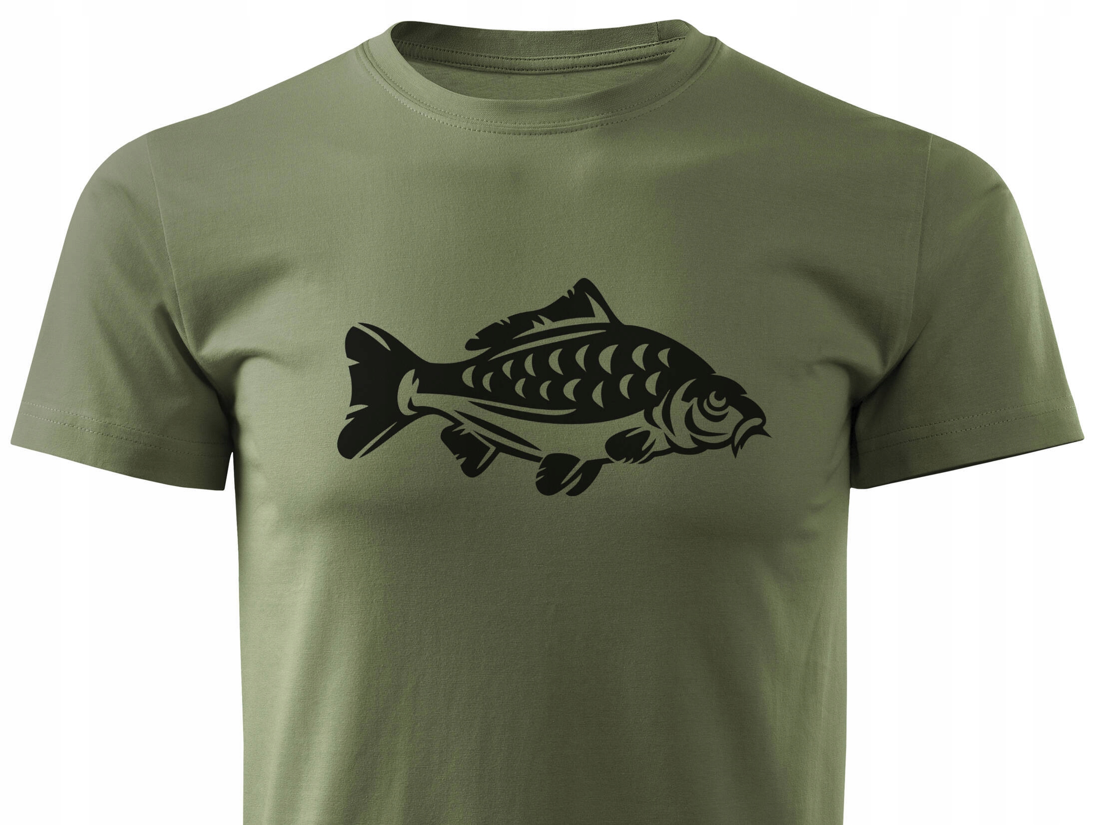 Koszulka wędkarska na ryby T-shirt khaki duży nadruk Karp od Forestmax r. S