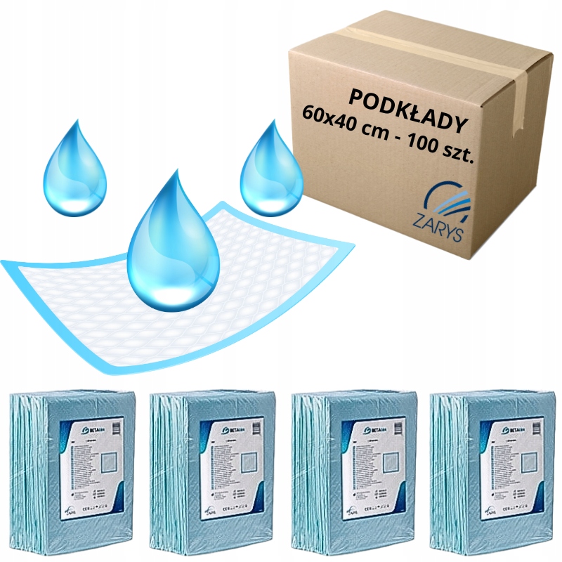 Podkłady DO PRZEWIJANIA chłonne 40x60cm HIGIENICZNE MOCNE ZARYS 100 szt.