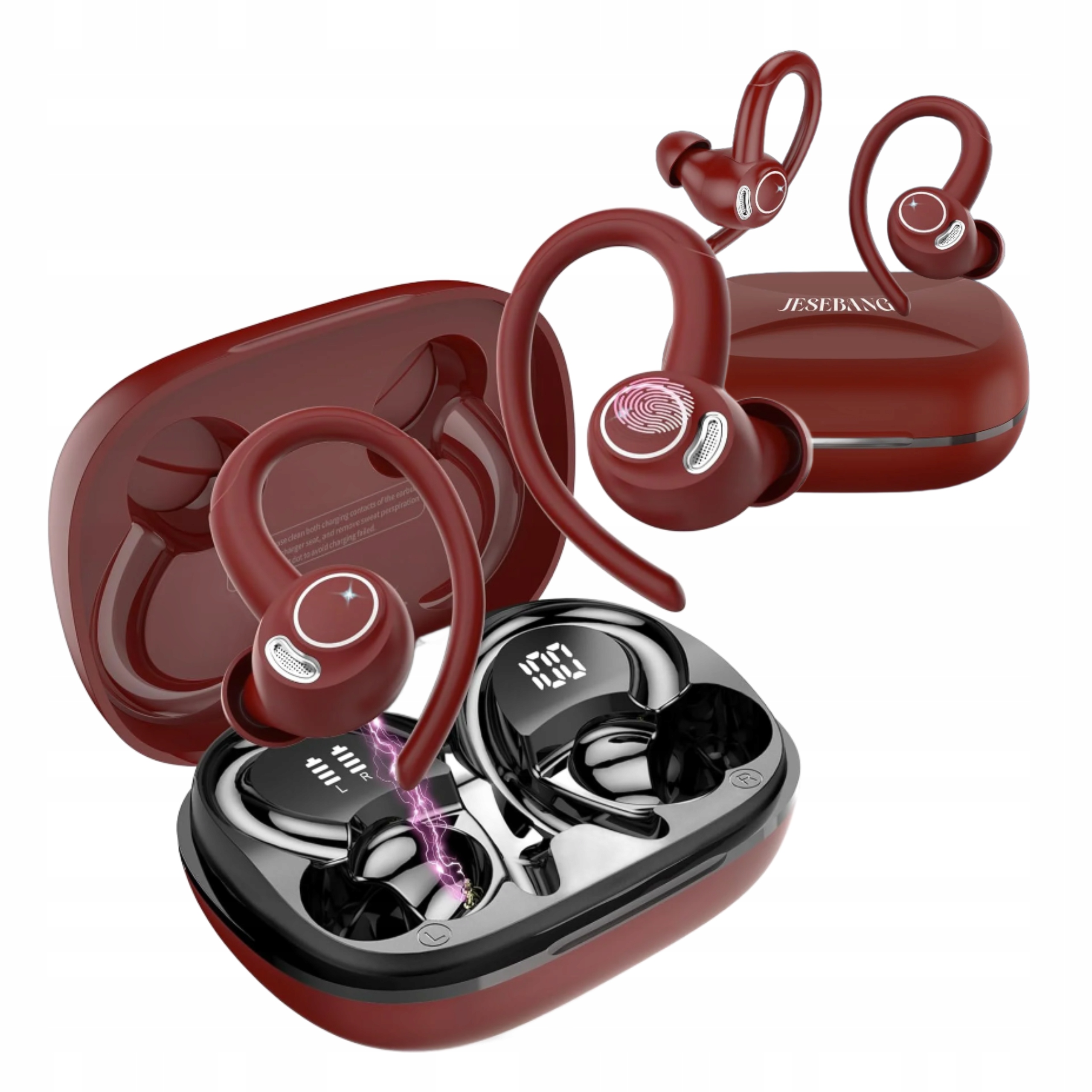 Sportovní bezdrátová sluchátka Bluetooth 5.4 IP7 Usb-c 48H Led červená