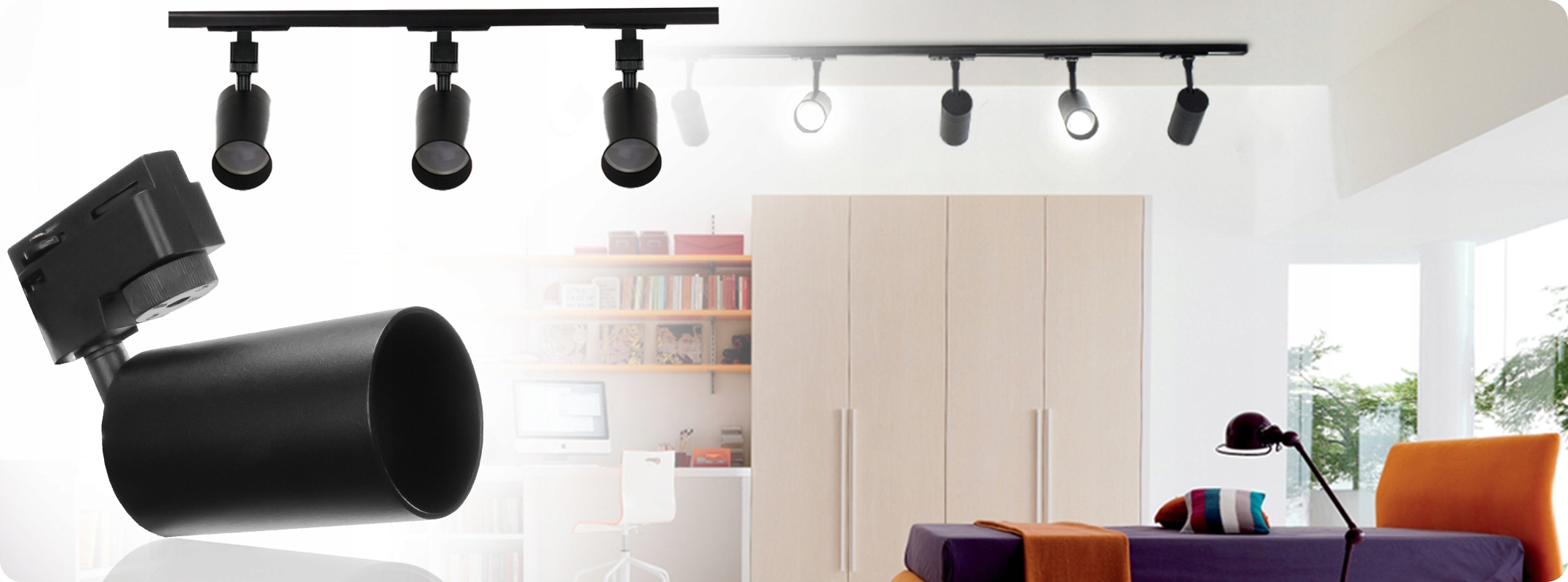 3x WISZĄCE REFLEKTORY SUFIT LAMPA LED NAD BIURKO Kolor czarny