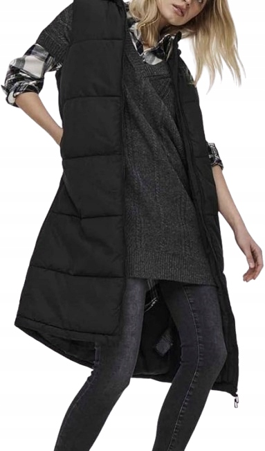 Only Černá Prošívaná Dlouhá Vesta Se Zipem S J_a