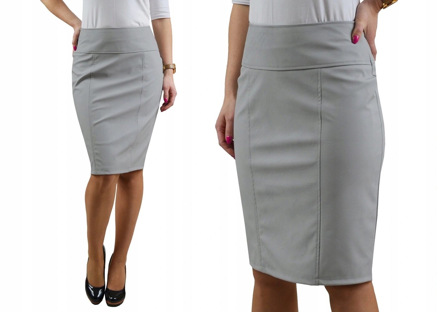 GŁADKA OŁÓWKOWA SPÓDNICA EKO SKÓRA SZARA r.50 Płeć kobieta