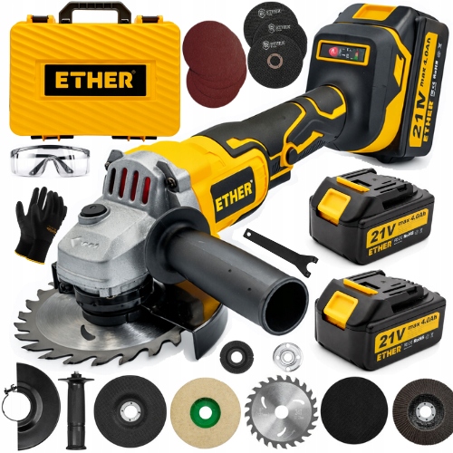 Szlifierka Kątowa Akumulatorowa Bezszczotkowa Kątówka Zestaw 2xAKU 4AH 21V