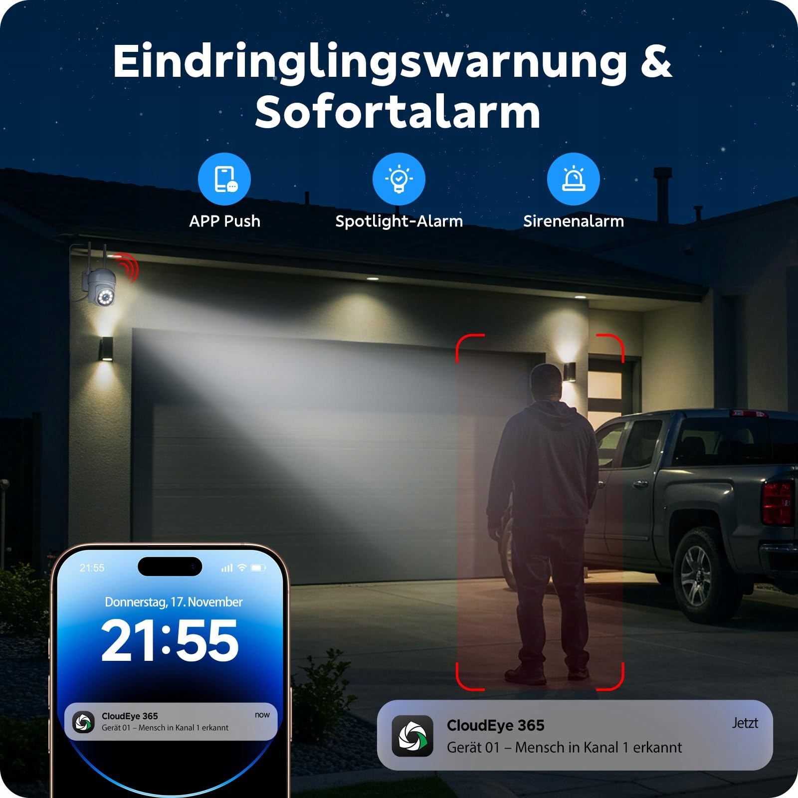 CAMPAMP Zestaw Kamer Monitoringu WLAN 24/7 16CH NVR 500GB 2W Audio — miniatura 6