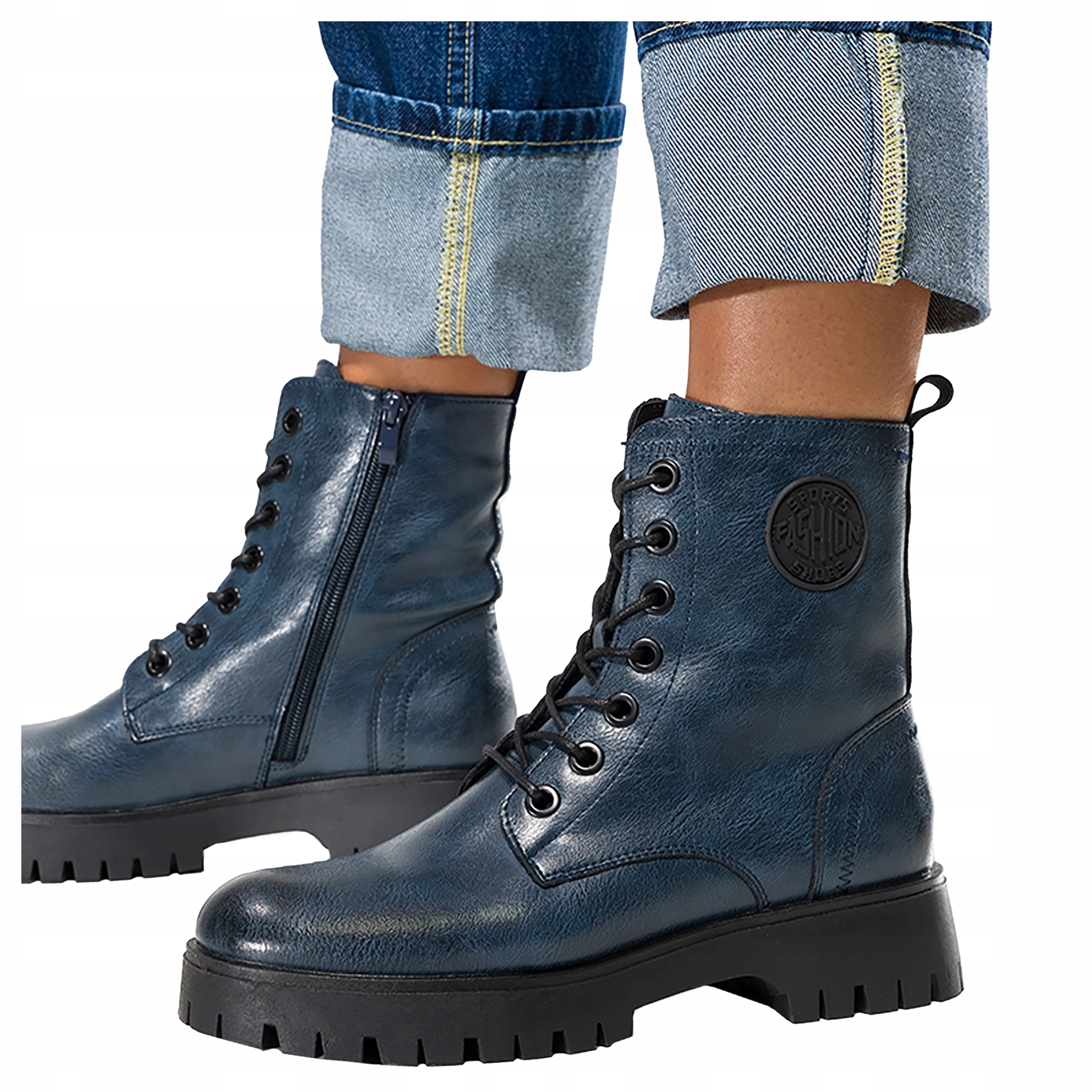 Kožené Kotníkové Boty Boty Tmavě modré Dámské Módní Ozdoba Na Svršku vel. 36