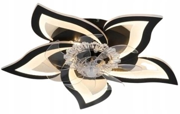 Moderný stropné svietidlo Lotosový kvet s veterným mlynom, čierny, zimný režim