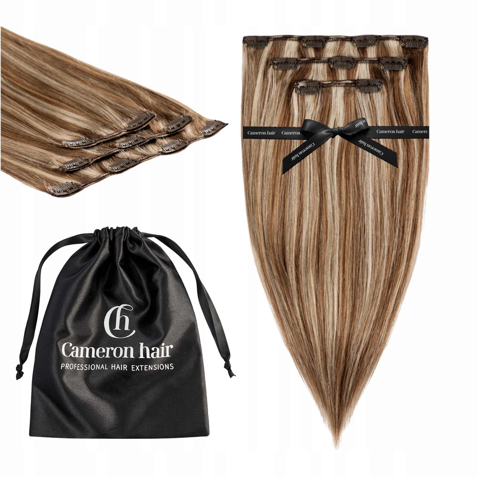 Włosy naturalne ludzkie Clip In 43 cm 3 taśmy 60g #6/18 Toffi Baleyage