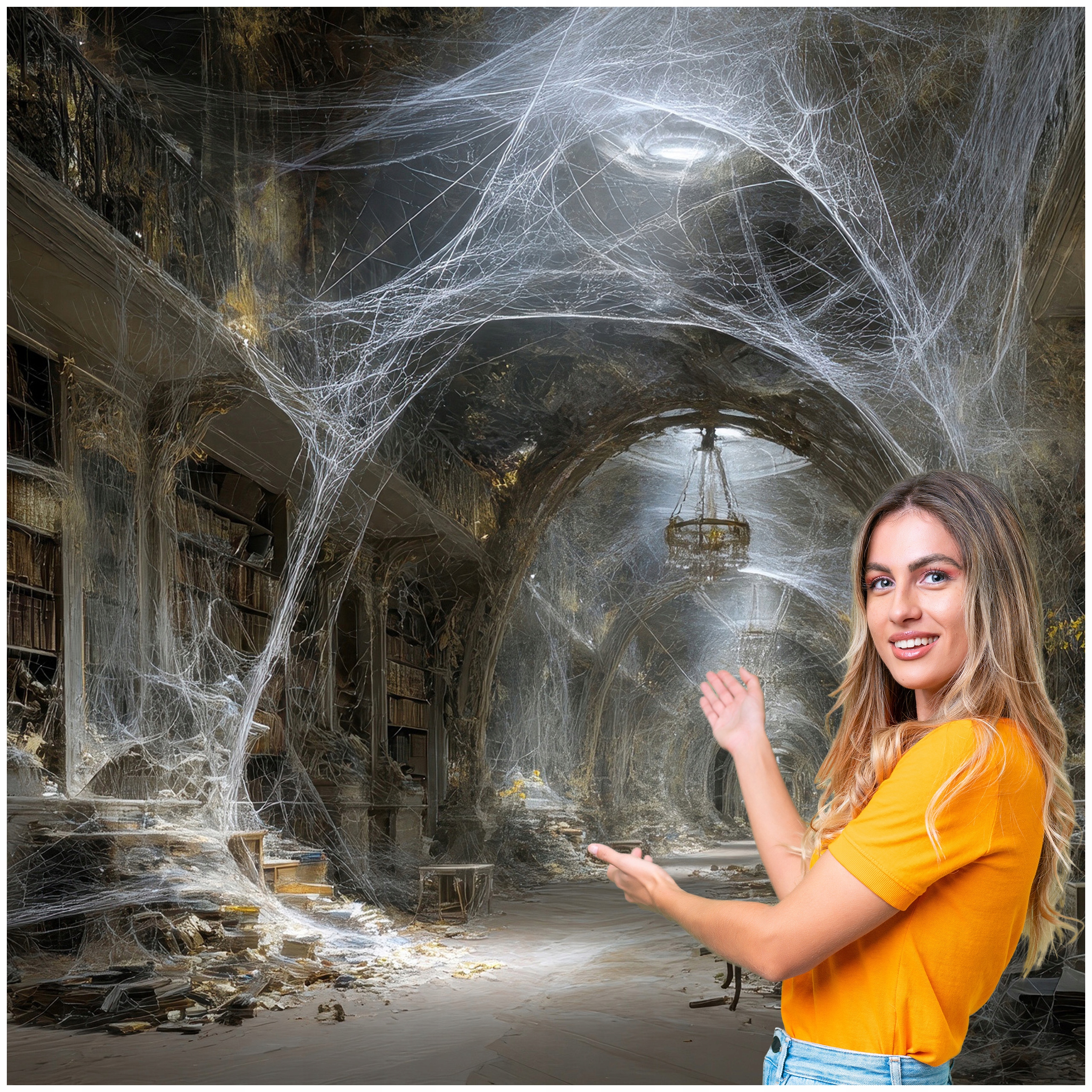 3D fototapeta Tunel Chodba Starý dom Pavučina 490x260 TUN28F