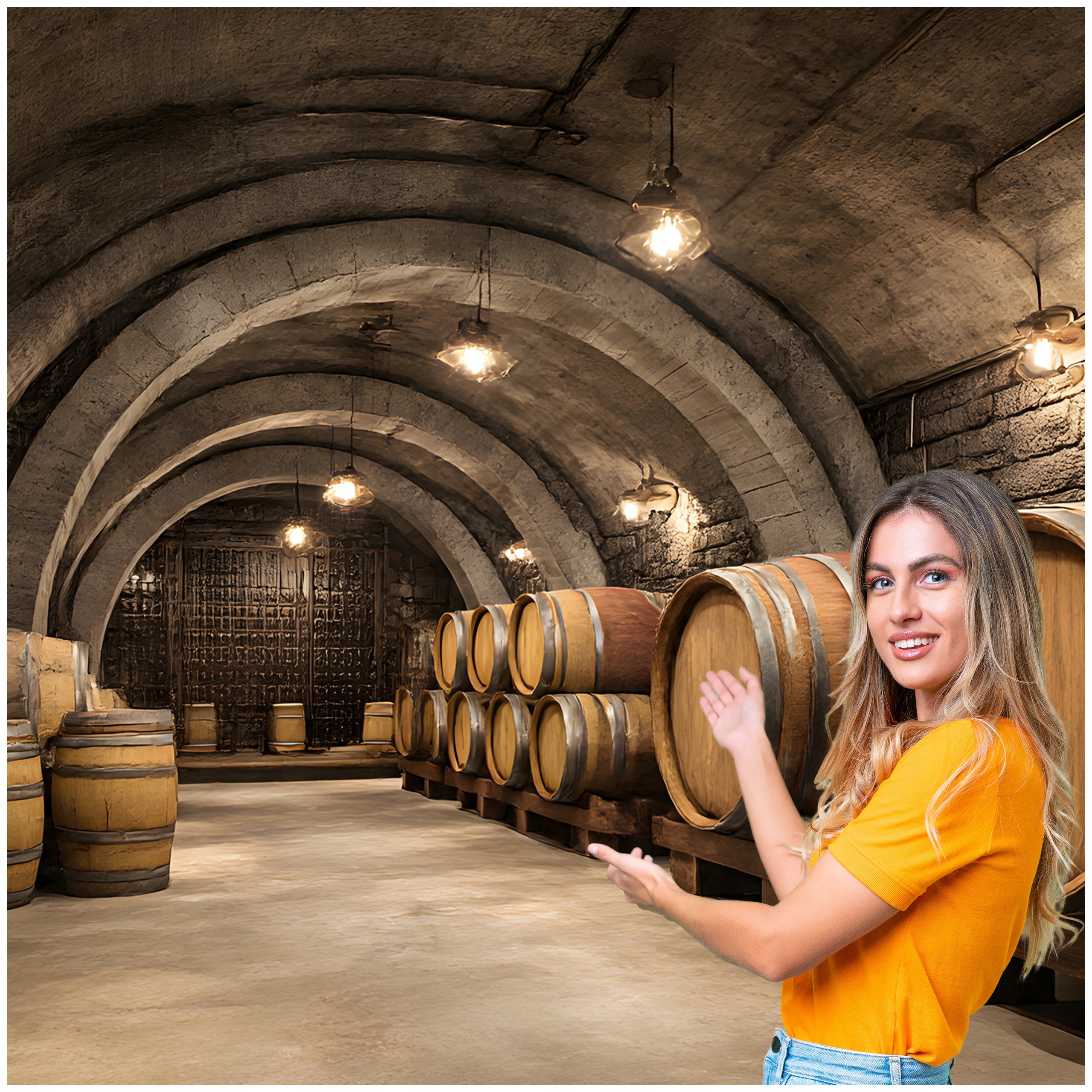 Fototapeta 3D Tunel Chodba Pivnica Sudy Víno 588x280 TUN33F