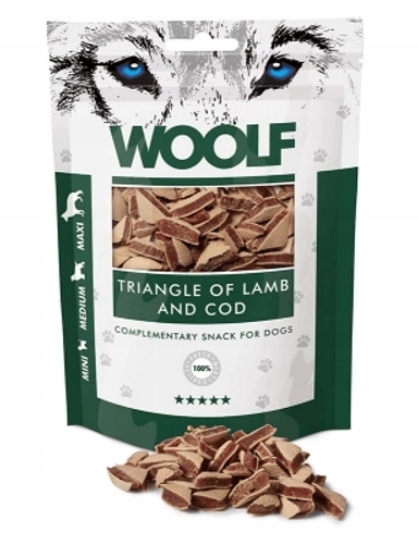 5x Woolf Lamb Cod Triangle Jehněčí Příčesek Pamlsek 100G