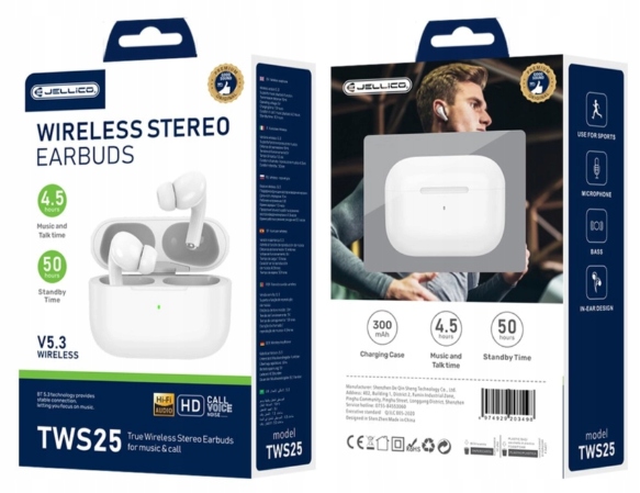 JELLICO TWS25 Bezdrôtové slúchadlá do uší, biele Typ slúchadiel do ucha