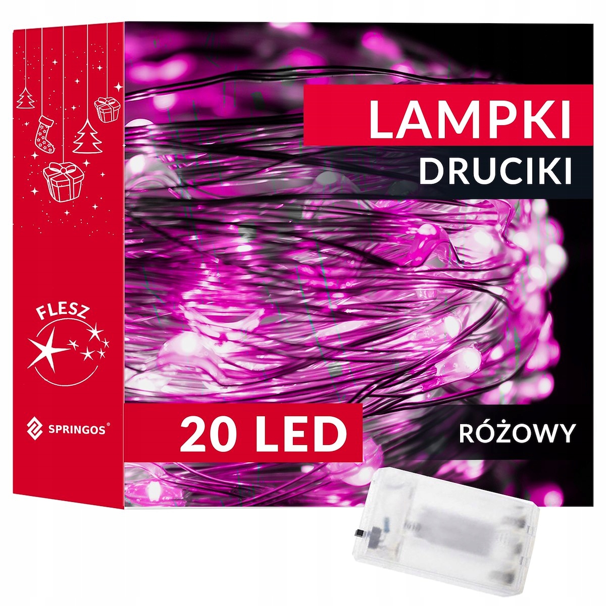 LAMPKI 20 LED DRUCIKI OŚWIETLENIE CHOINKOWE RÓŻOWE NA BATERIE MIKRO Marka Springos