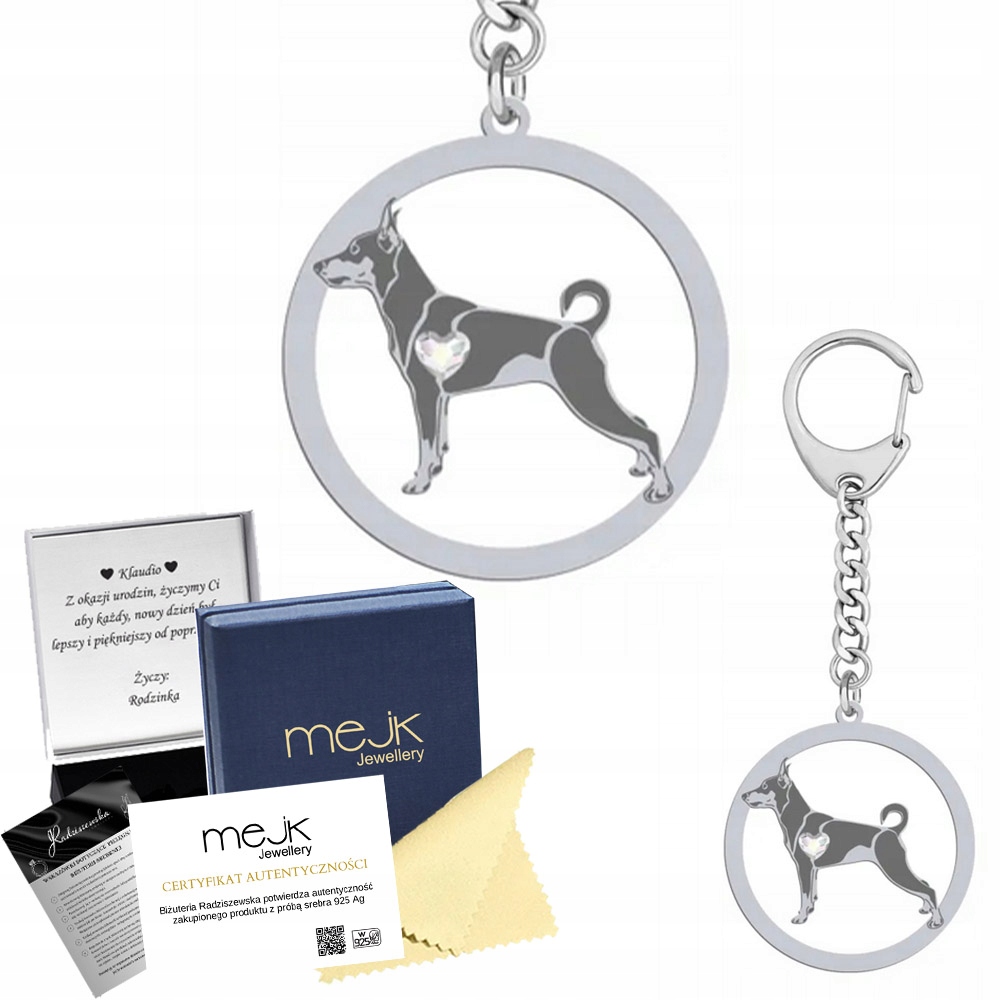 Stříbrný Přívěsek Na Klíče na klíče se psem Pinč miniaturní 925 Žena Gravírování