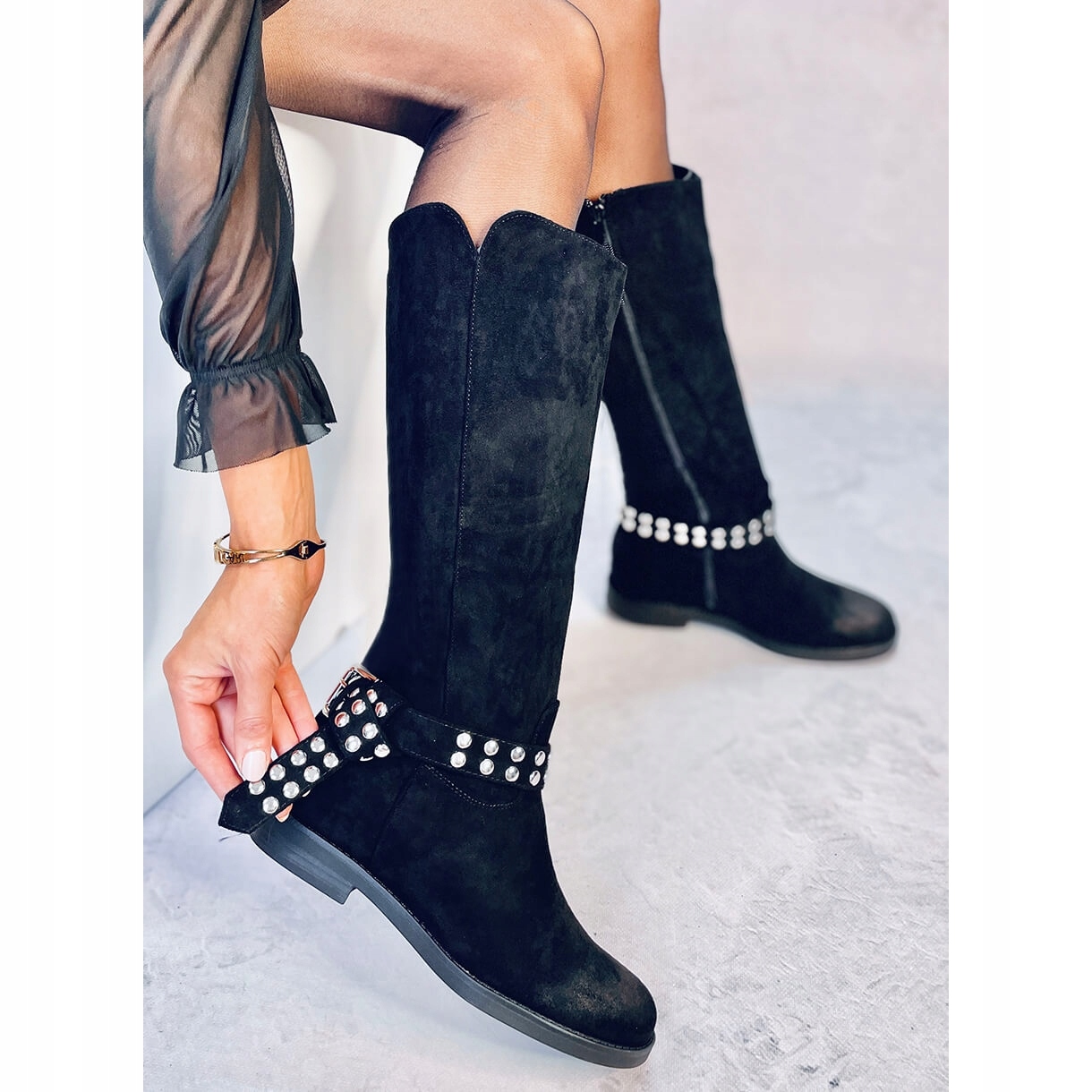 Oficerki damskie zamszowe Black r.37 Rozmiar 37