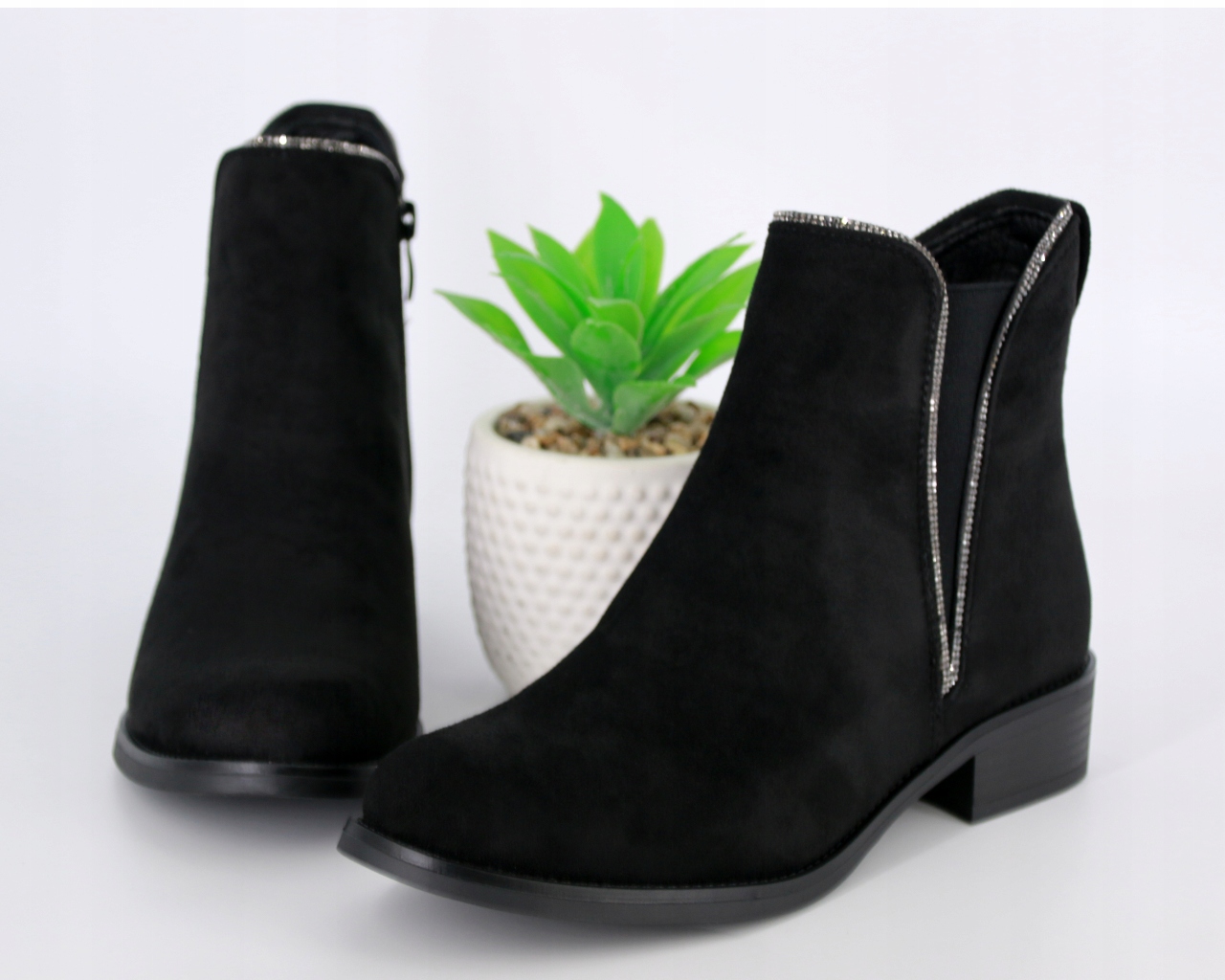 CZARNE ZAMSZOWE BOTKI NA OBCASIE JESIENNE WYGODNE BUTY DAMSKIE CYRKONIE 38 Marka inna