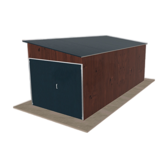 Plechová garáž 2.5 x 6 m jednopolohová, spád vpravo Tmavý ořech