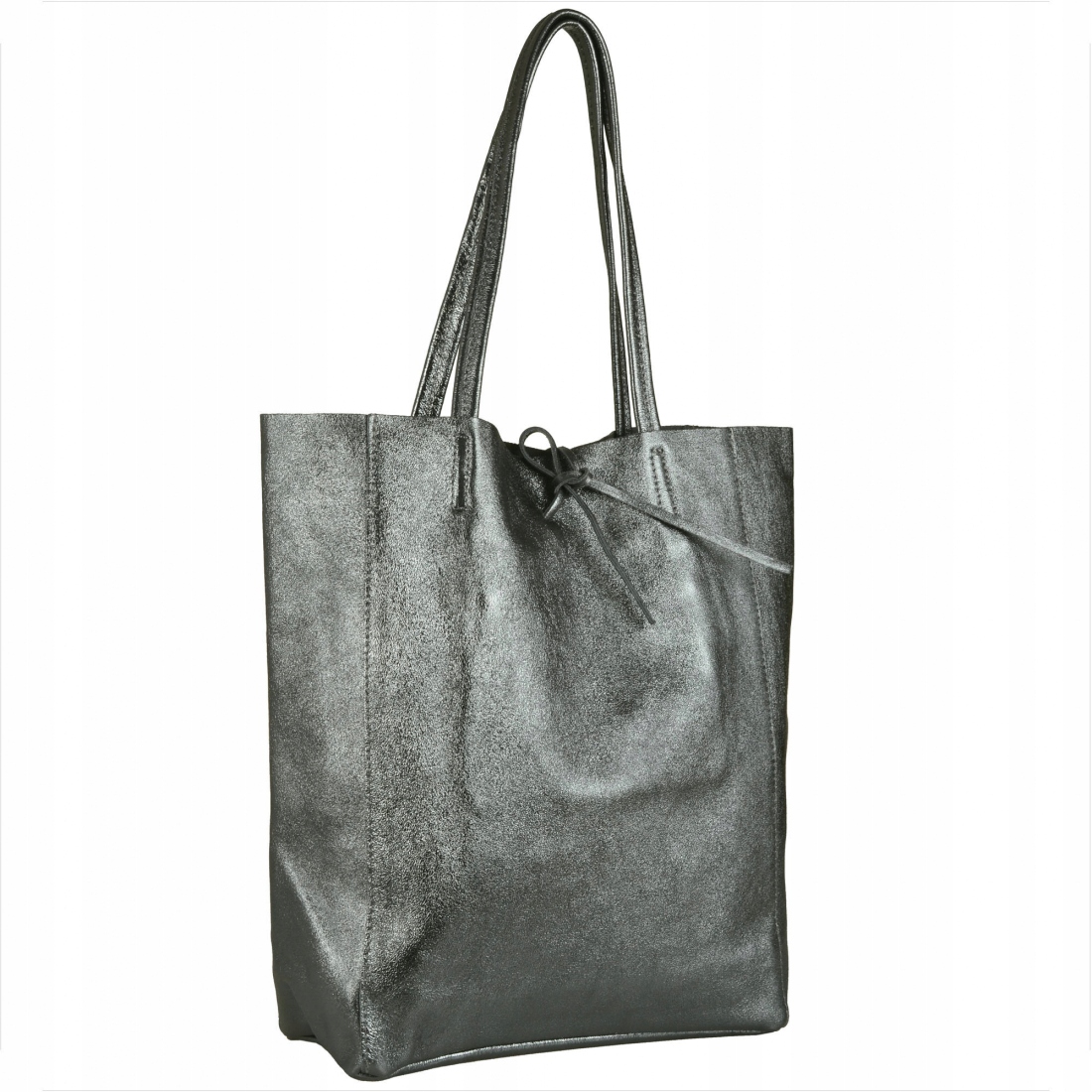 Kožená kabelka lehká shopper grafitová metalická