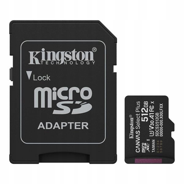 Kingston MicroSDXC karta 512GB Canvas Select Plus, U3, V30, A1, Sd…