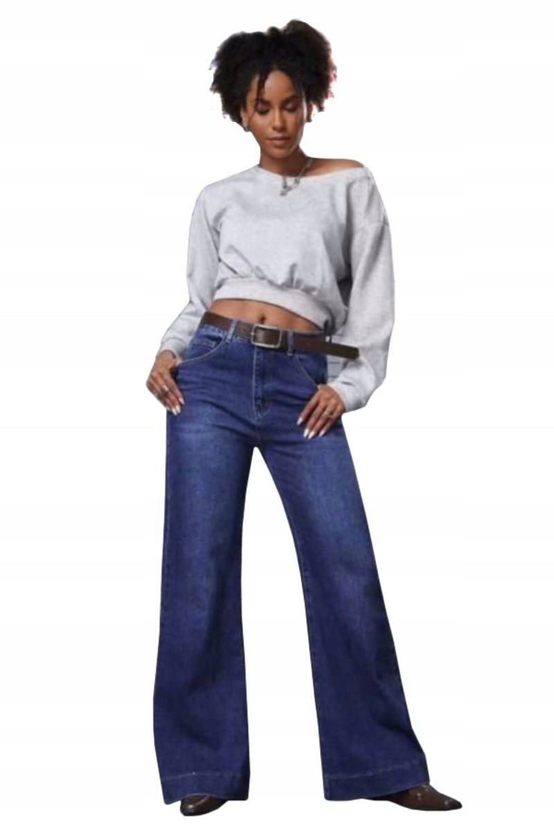 M.sara Damskie Spodnie Jeansowe Proste Szerokie Nogawki Szwedy Pasek 40 L