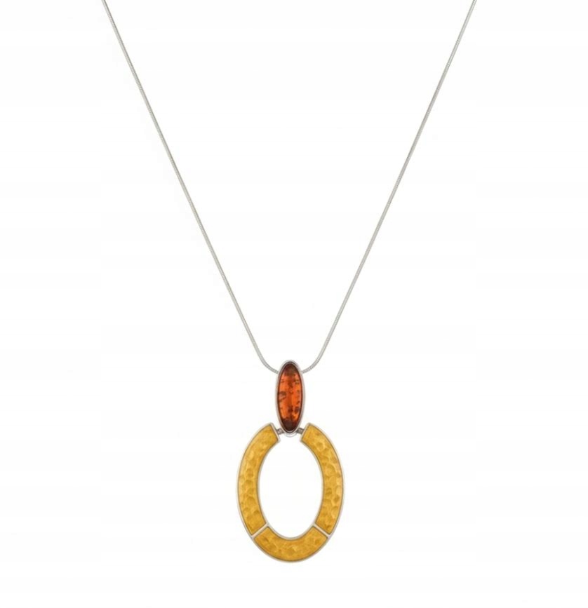 Klasický Elegantní Stříbrný Medový Přívěsek Jantar Řetízek 45 cm