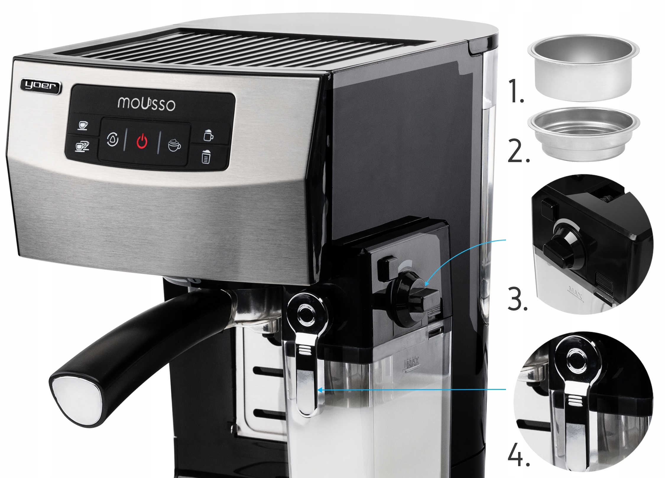 EKSPRES do kawy CIŚNIENIOWY YOER +Spieniacz +INOX Rodzaj ekspresu automatyczny