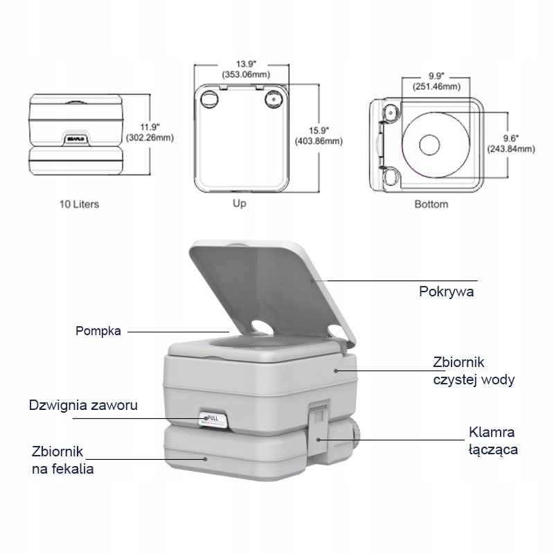 TOALETA TURYSTYCZNA CHEMICZNA DO KAMPERA 10L 04427 Part number 04427