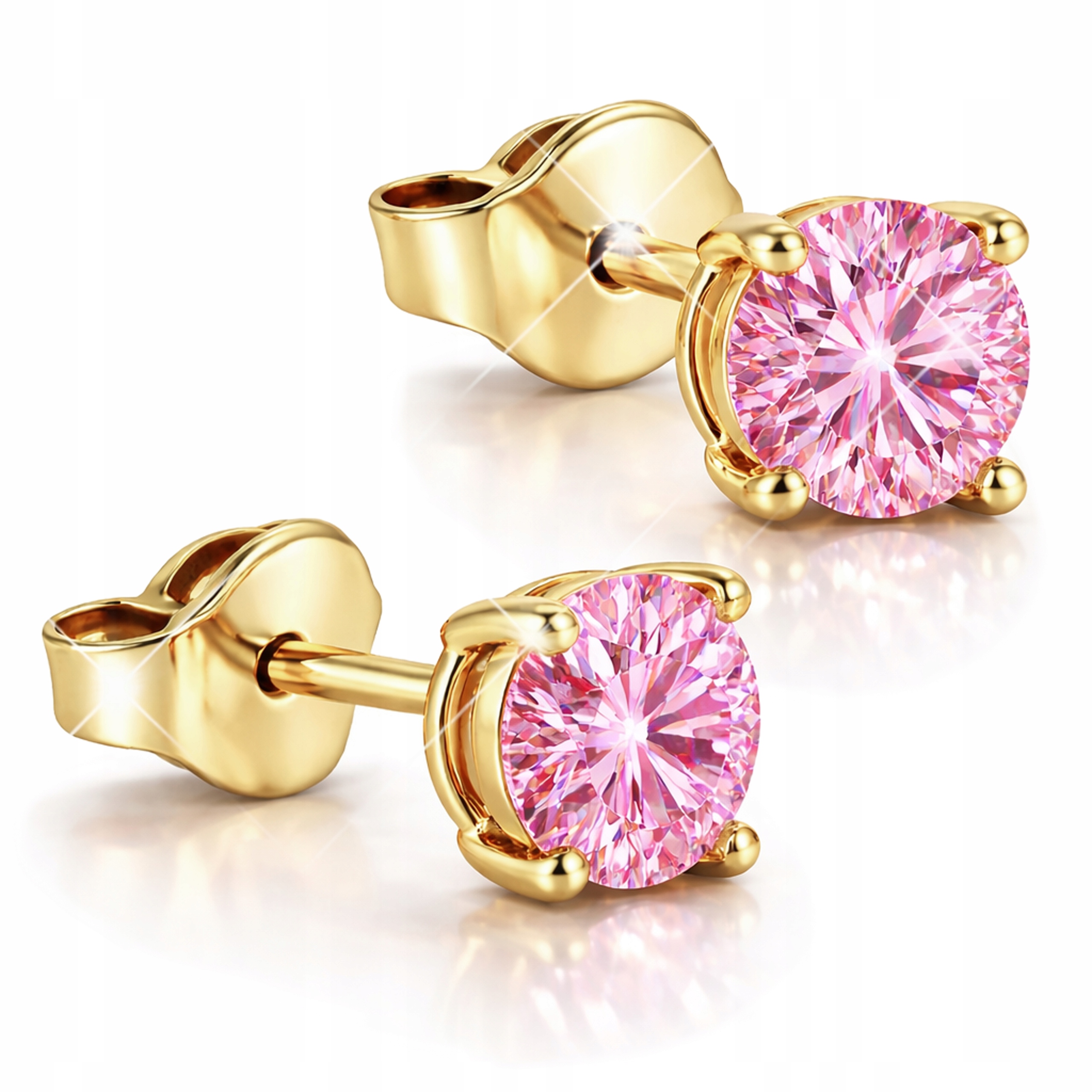 Zlaté Náušnice s růžovými zirkony Křišťálová kolečka Zirkony Stříbro 925