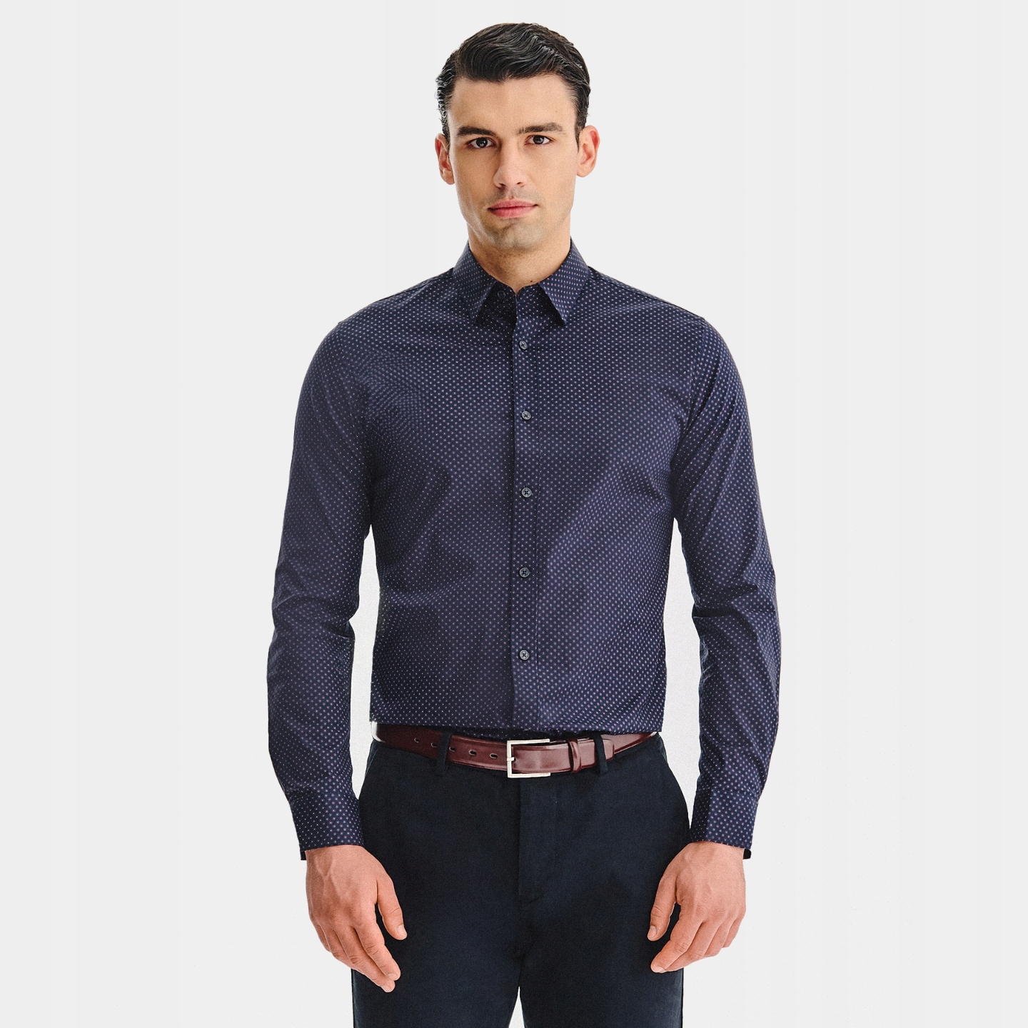 Tmavě modrá pánská košile s motivem růžových květů Pako Lorente vel XL