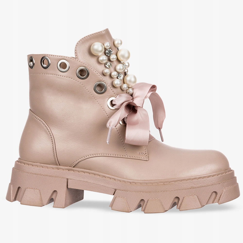 BOTKI DAMSKIE NA PLATFORMIE Z PEREŁKAMI WSTĄŻKA 41 Oryginalne opakowanie producenta pudełko