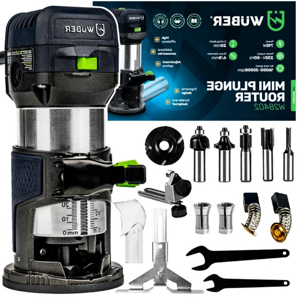 Pevná horní frézka na dřevo, vykrajovačka s regulací, Set