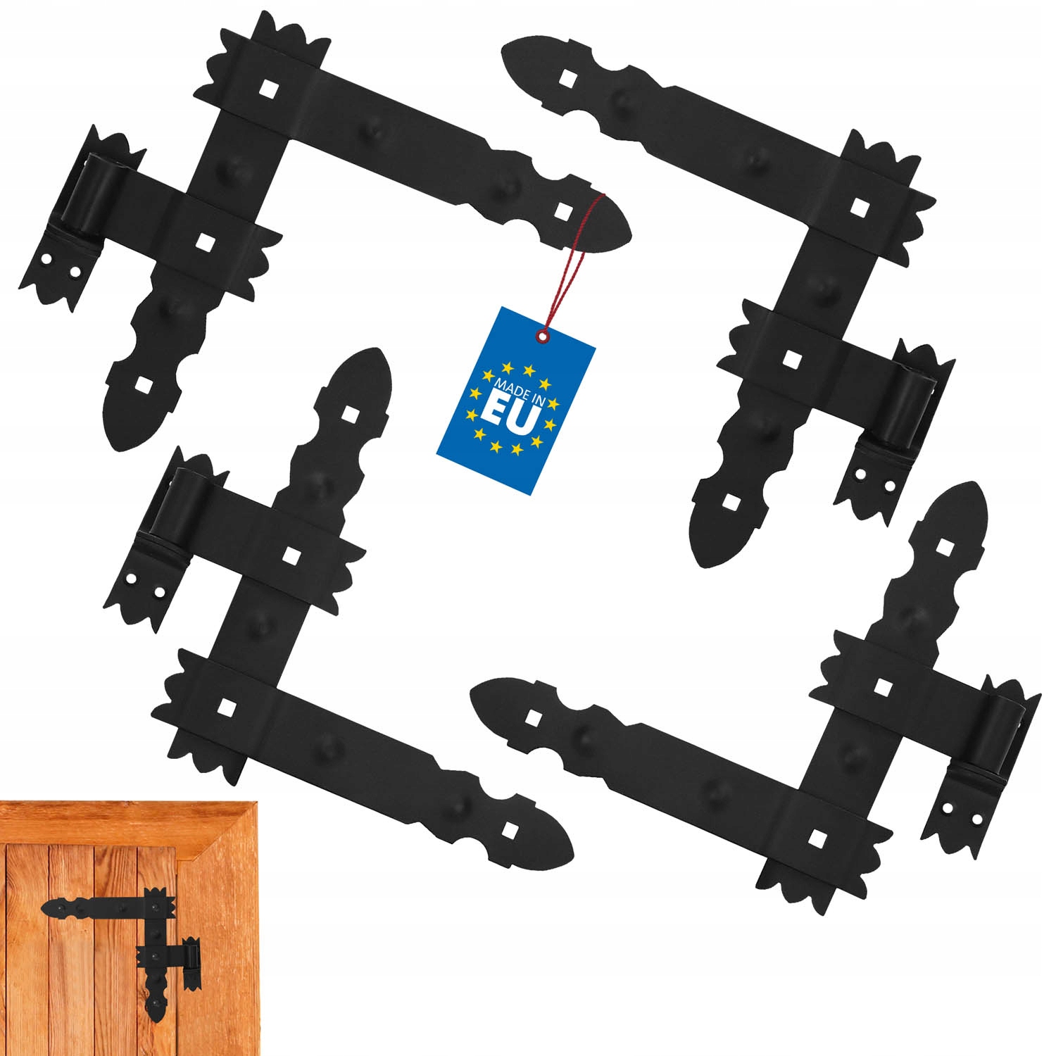 Sada Pásových Závěsů 300X50 MM Úhlová Pro Dveře Čep 4 Kusy Černá Ocel
