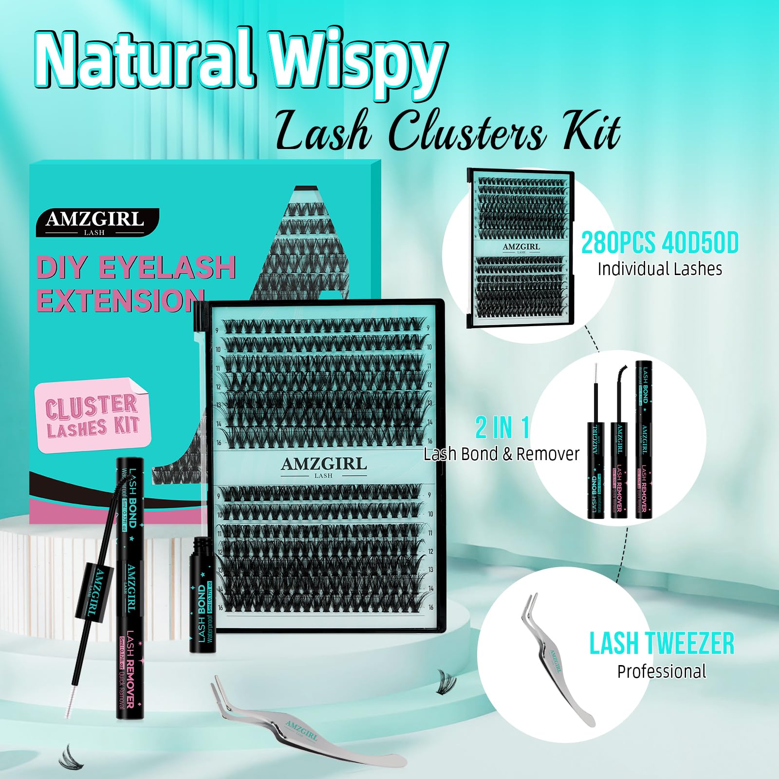 AMZGIRL LASH KIT WIMPERNWELL: ZESTAW DO PRZEDŁUŻANIA RZĘS 280 SZTUK — miniatura 2
