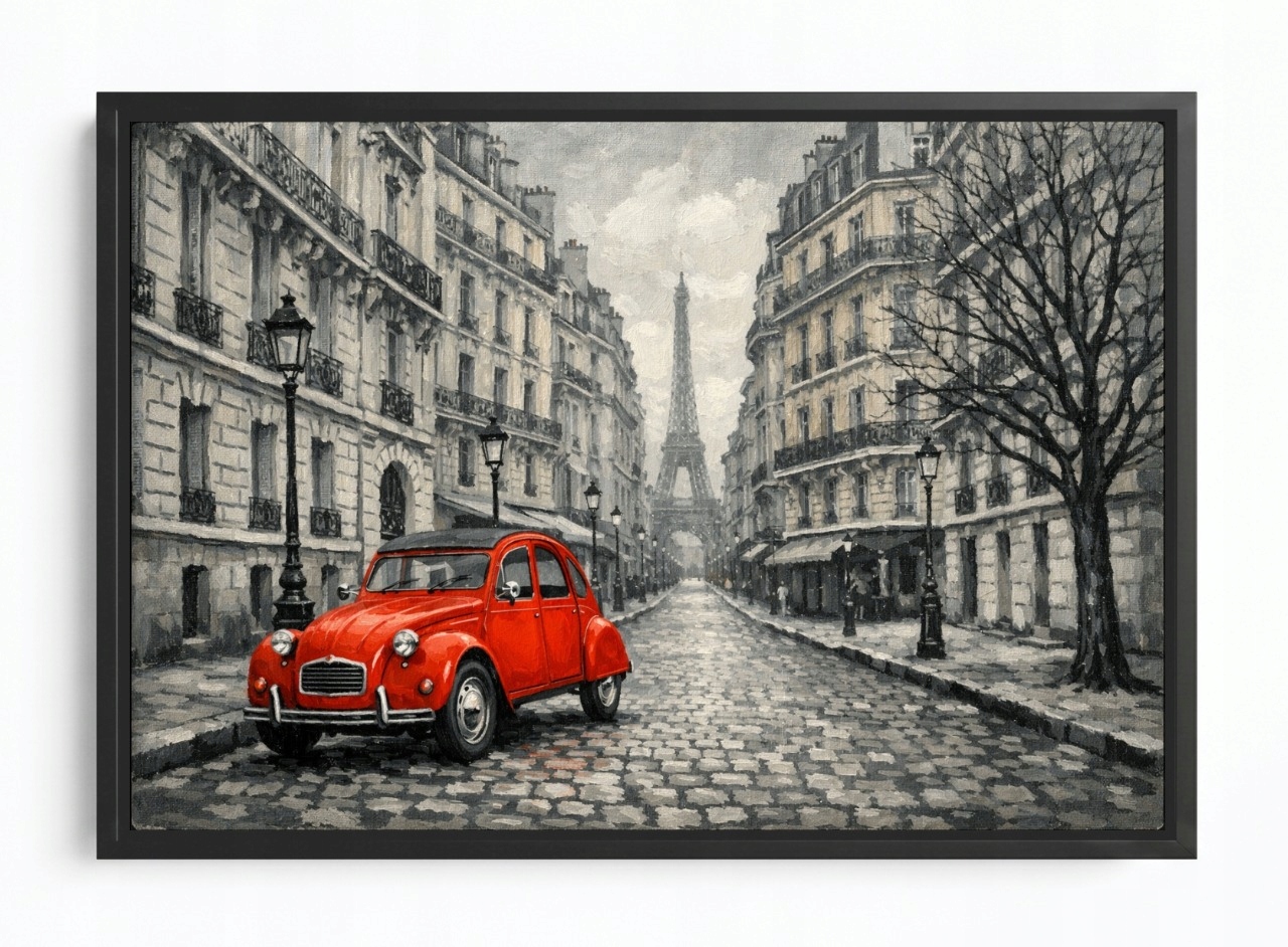 Obraz Rám American Box Francie Paříž Ulička Eiffelova Věž Auto 60x40