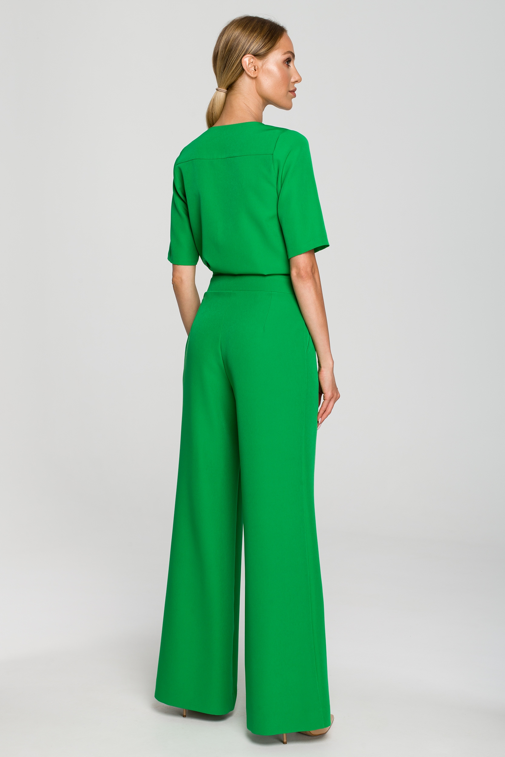ELEGANCKI DAMSKI KOMBINEZON KOBIECY LUŹNE DŁUGIE NOGAWKI ZIELONY 38 M Kolor zielony
