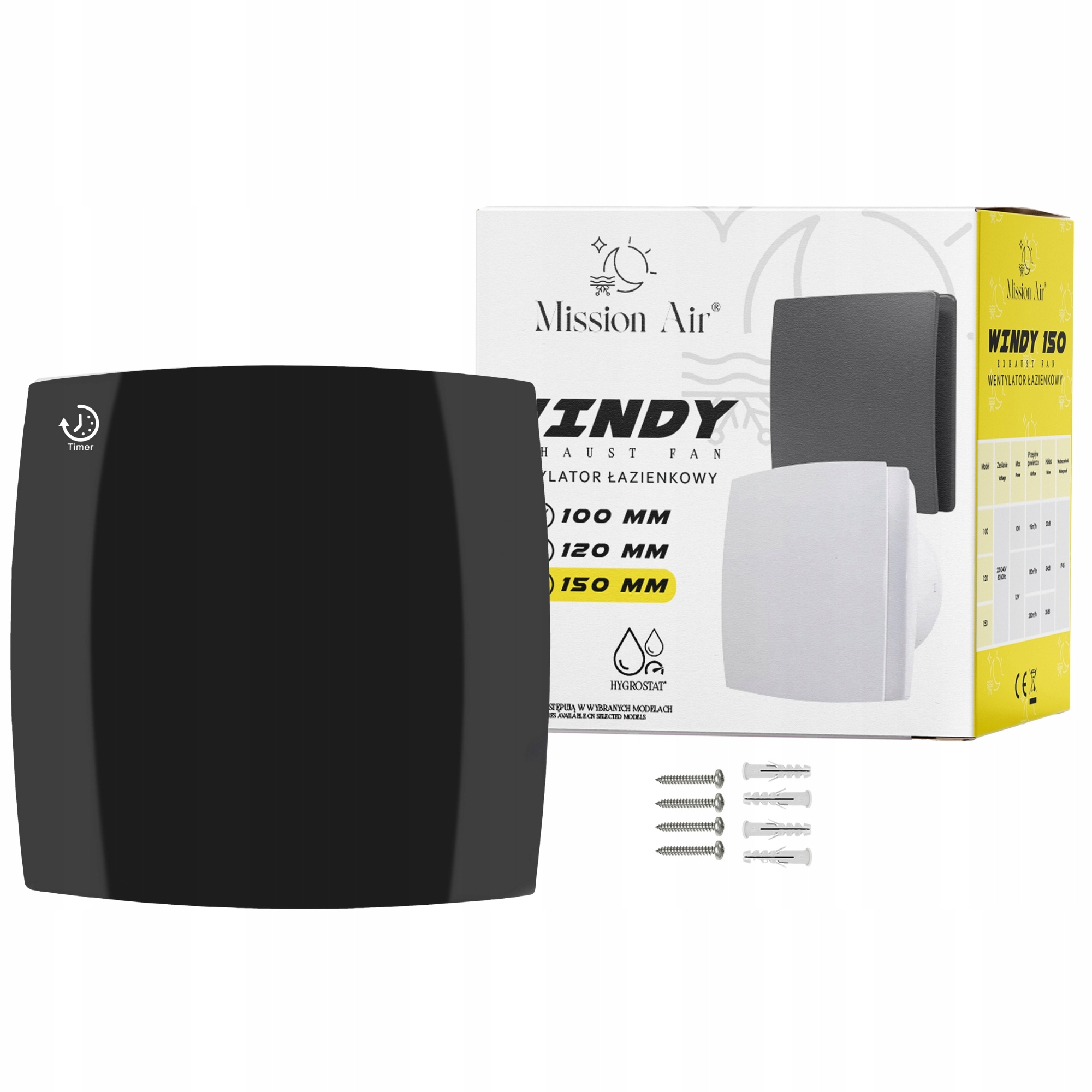 Černý Ventilátor Výtahu 150 T Koupelnový tichý Časovač Klapka Zpětný Ventil