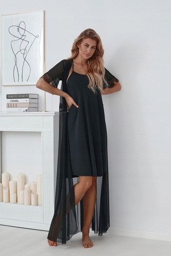 Dámský župan 509 Lupoline černý, krajkový, elegantní spodní prádlo