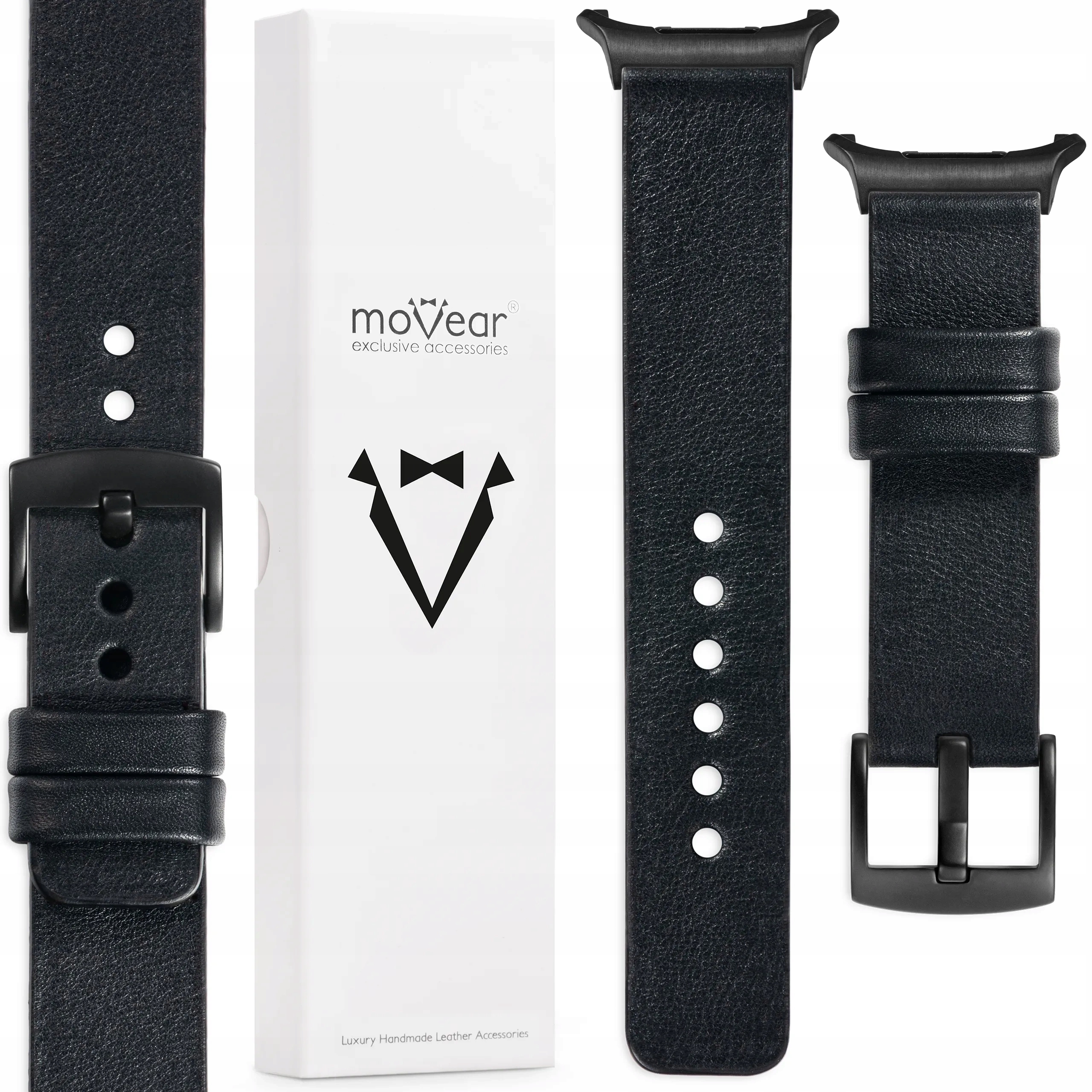 Pásek pro Samsung Galaxy Watch Ultra kožený 22 mm Černý elegantní Movear