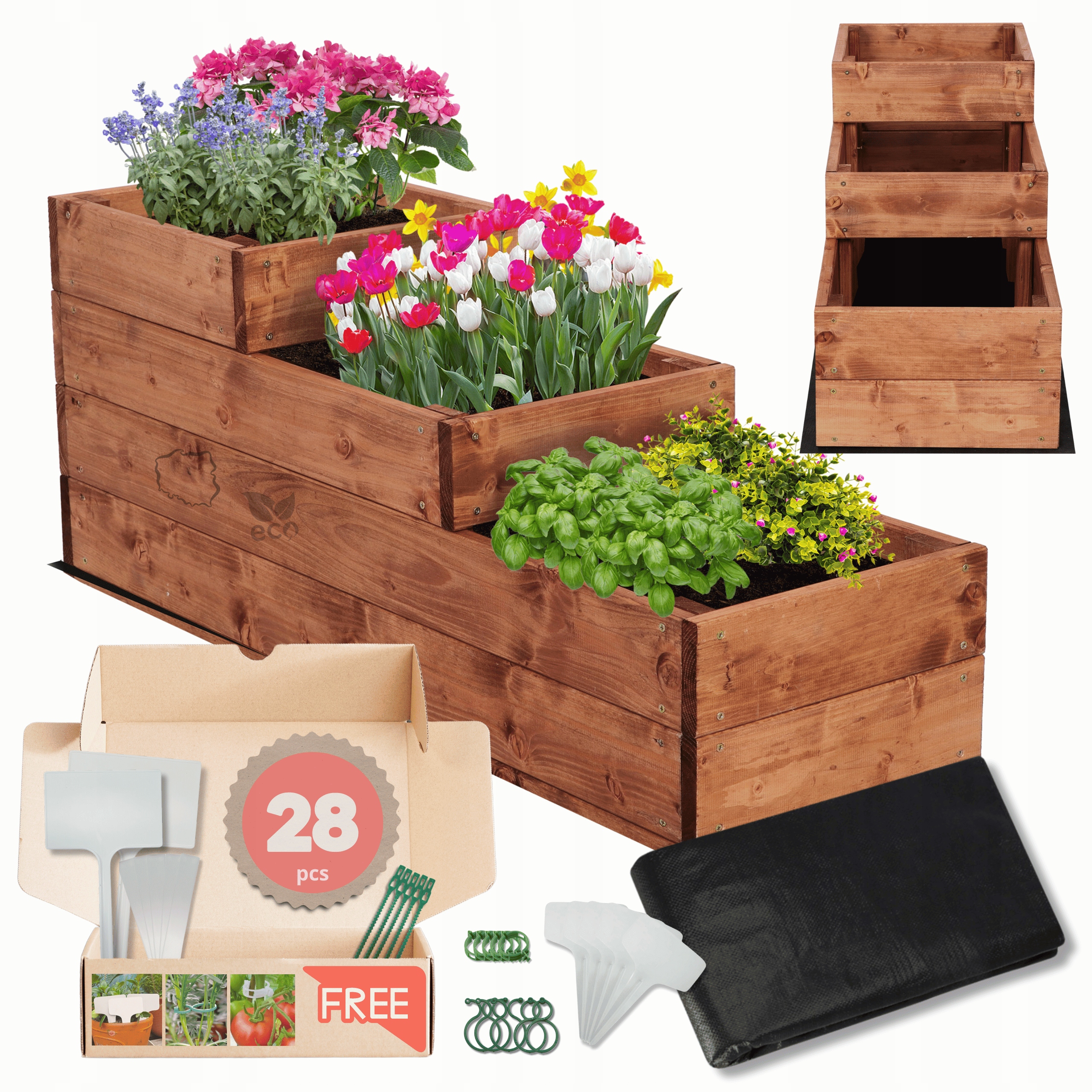 Zeleninový Záhon dřevěná truhla květináč kaskádový záhon impregnace 36x30x90