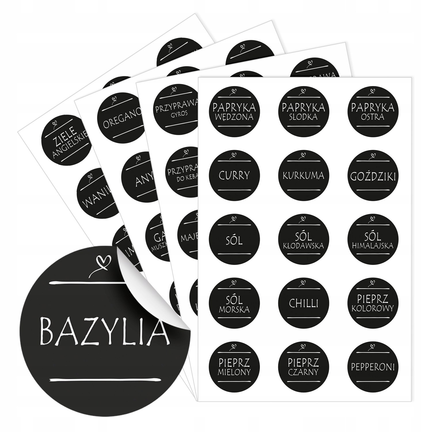 60x ETYKIETA fi 36 mm naklejka na SŁOIK PRZYPRAWY