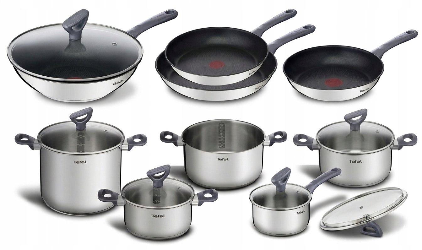 Zestaw garnków i patelni pokrywki Tefal Daily Cook stal indukcja 14 el.
