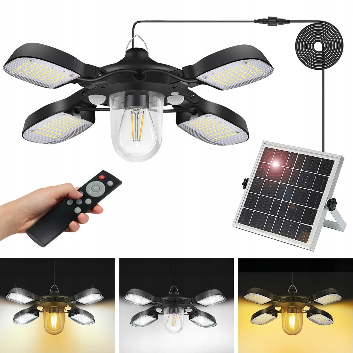 Solárna závesná lampa 192 Led 1000LM Snímač pohybu Pilot IP65