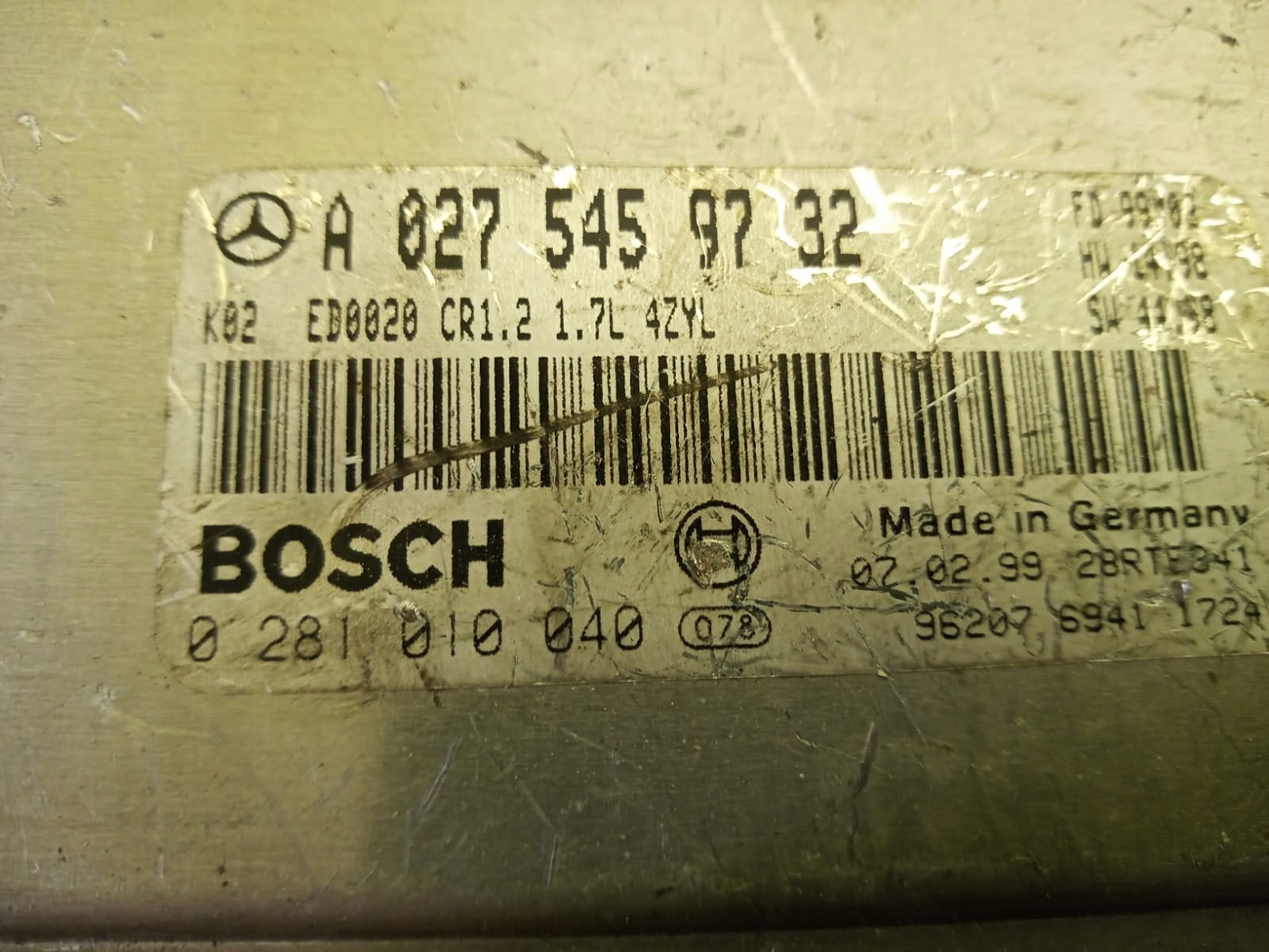 MERCEDES A-KLASA control unit of the engine A0275459732